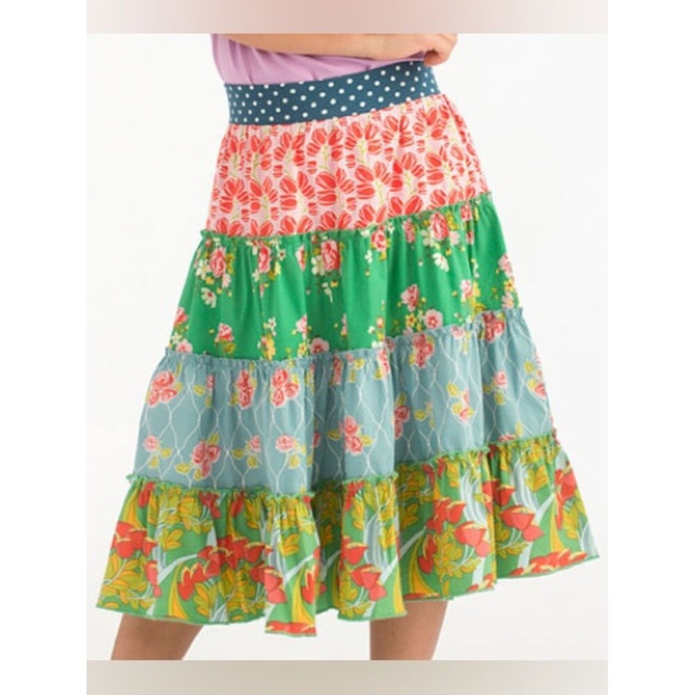 Matilda Jane Tiered Polka Dot Floral Patchwork Pull On Skirt Girl’s Size XS 4